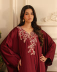 Luxury silk kaftan dress - maroon embroidered festive dress with intricate gold detailing