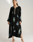 1 Piece Embroidered Raw Silk Kaftan