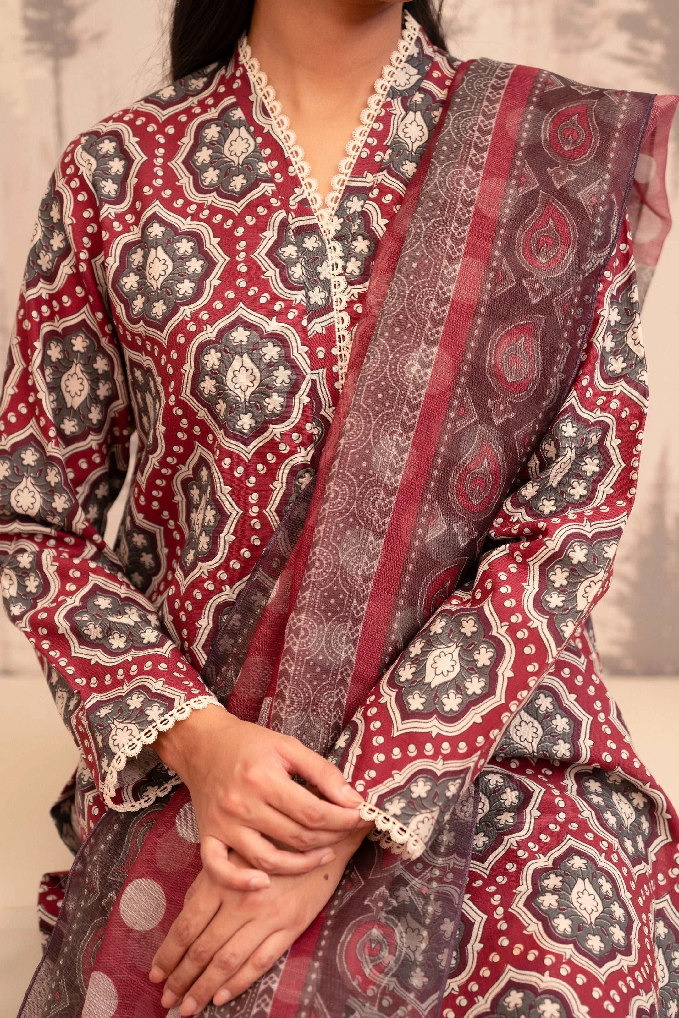 3 Piece Printed Khaddar Suit Pret Winter-24