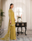 Mehndi bridal suit yellow - embroidered raw silk 3 piece set with elegant gold detailing