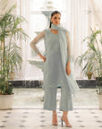 Mint organza dresses with embroidery - elegant 3 piece Pakistani suit with flowing dupatta