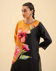 Modern Style Color Block Floral Lawn Shirt