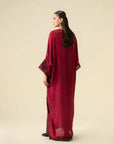 Modern kaftan styles for women. Shop maroon embroidered kaftan in premium fabric