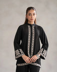 Monochrome embroidered blended suit in black/white - 2 piece ready wear Pakistani formal clothing