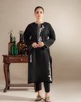Monochrome embroidered lawn dress suit - black and white Pakistani formal wear with intricate needlework