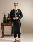 Monochrome embroidered lawn dress suit - black and white Pakistani formal wear with intricate needlework