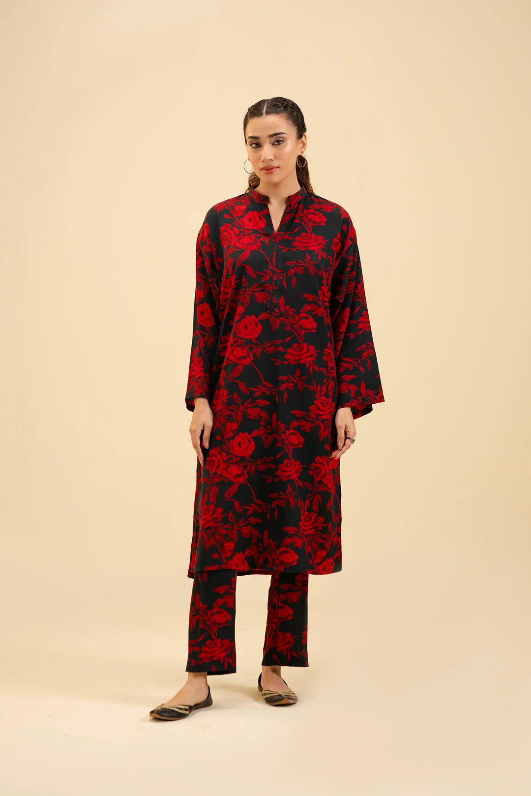 Monotone Floral Printed Viscose 2 Piece Suit for Women
