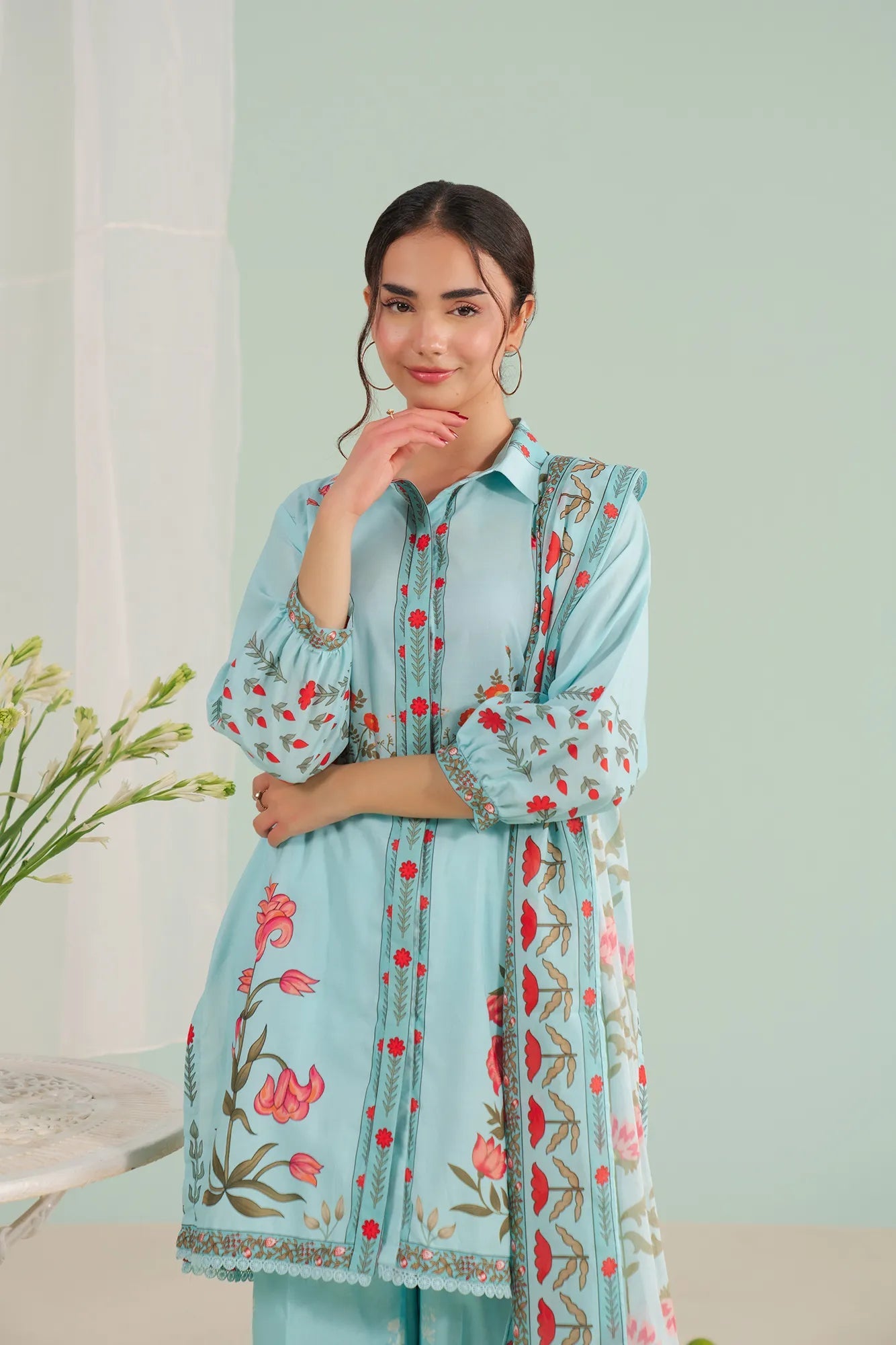 Multan unstitched suits for women – breezy 3 piece printed lawn ensemble with cambric trouser and voile dupatta, summer collection 2025