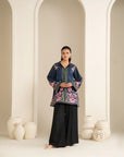 Navy Blue Printed Khaddar Jacket