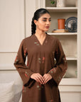 New 2 Piece Embroidered Khaddar Suit Brown