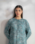 Online shopping for ladies: printed Karandi shirt in teal with beautiful floral patterns