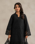 Order black embroidered lawn kameez dupatta set - 3 piece monochrome Pakistani suit for women