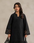 Order black embroidered lawn kameez dupatta set - 3 piece monochrome Pakistani suit for women