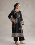 Order monochrome clothing Islamabad - black pink embroidered dress 2 piece lawn suit elegant