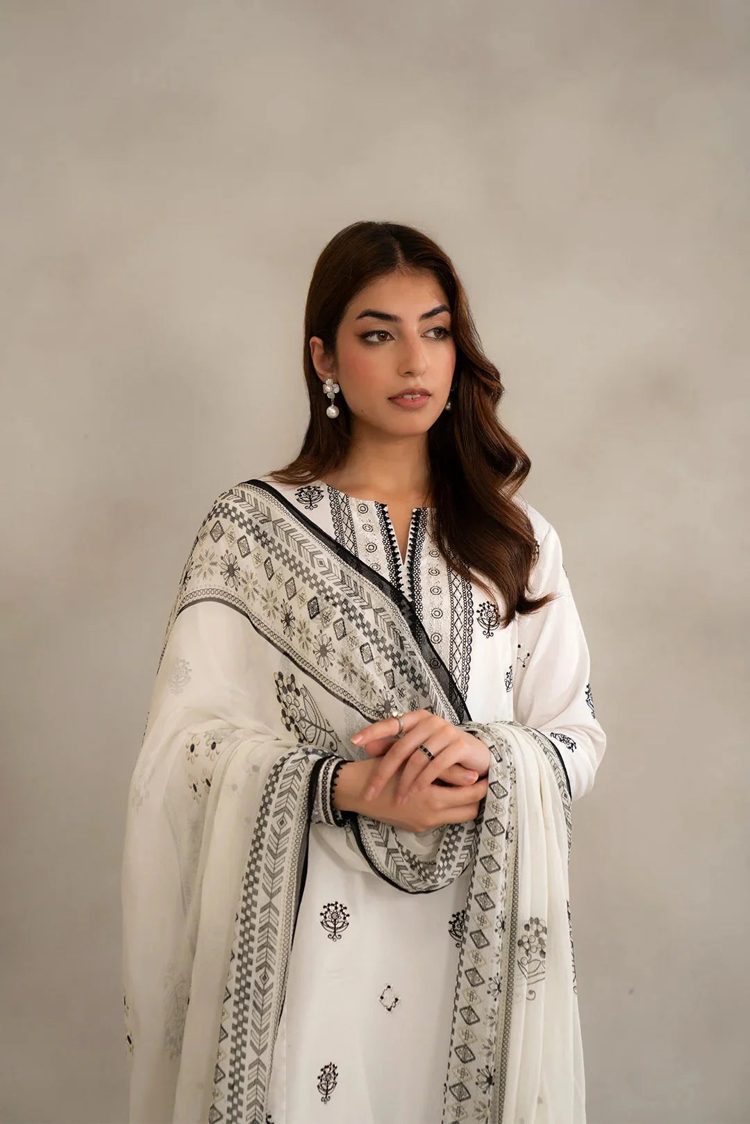 Order monochrome clothing ladies - 3 piece white lawn suit unstitched embroidered black patterns