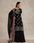 Order monochrome kurta set women - 3 piece black lawn suit unstitched embroidered red contrast