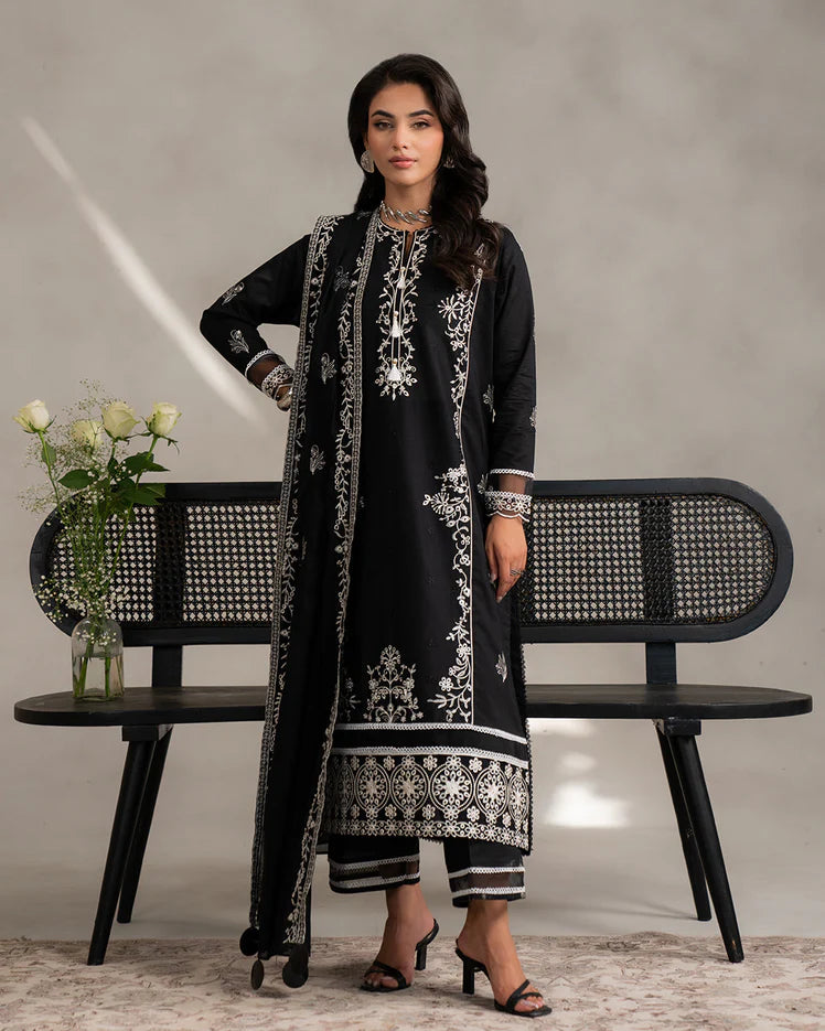 Order monochrome muharram collection - black white embroidered dress 3 piece lawn suit modest