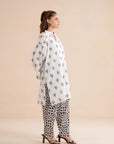Order white printed lawn kurta shirt online - 1 piece monochrome Pakistani dress bird pattern
