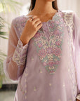 Organza suit light purple - dreamy 3 piece embroidered set with matching pants and dupatta