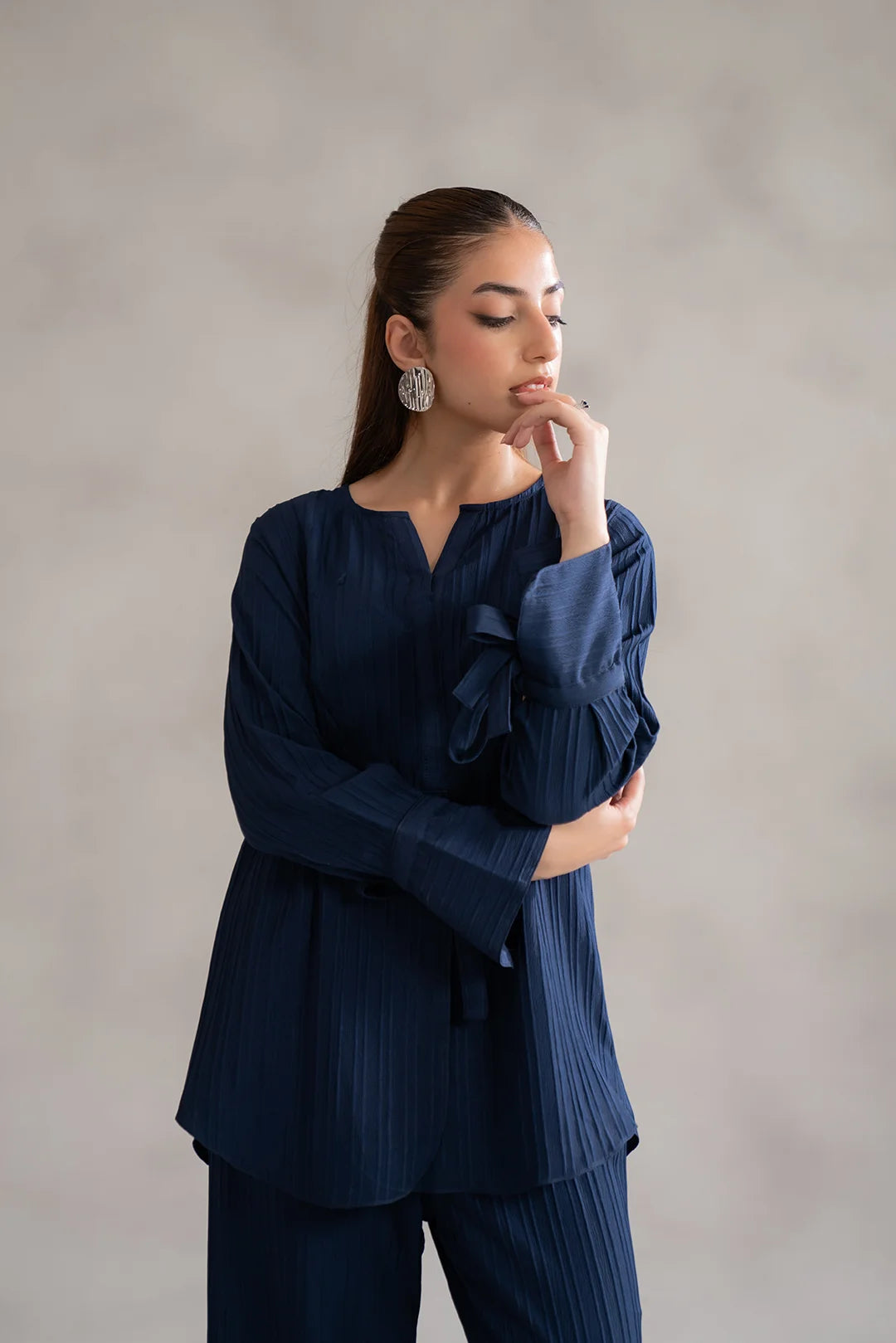 Pakistani Co Ord Set in Navy Blue – Trendy Textured 2 Piece Dress for Women