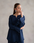 Pakistani Co Ord Set in Navy Blue – Trendy Textured 2 Piece Dress for Women