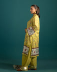 Pakistani Lawn Suit Design - Trendy Summer Collection: A stylish and breathable three-piece lawn dress with intricate floral prints, a dyed trouser, and a printed monark dupatta, perfect for summer fashion.