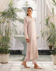 Pakistani long dresses for women - rose pink embellished maxi with traditional embroidery work