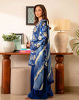 Pakistani summer lawn dress – stylish blue floral printed shirt with a soft tie-dye dupatta.