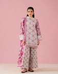 Paris unstitched ladies suit – chic 3 piece printed lawn outfit with digital shirt, cambric trouser, and voile dupatta, stylish online lawn suits Pakistan