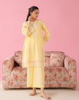 Pastel Yellow Lawn Suit for Women – Stylish Pakistani Dress with Cutwork Detailing