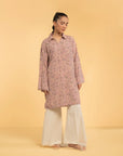Pastel pink floral printed linen shirt with collared neckline