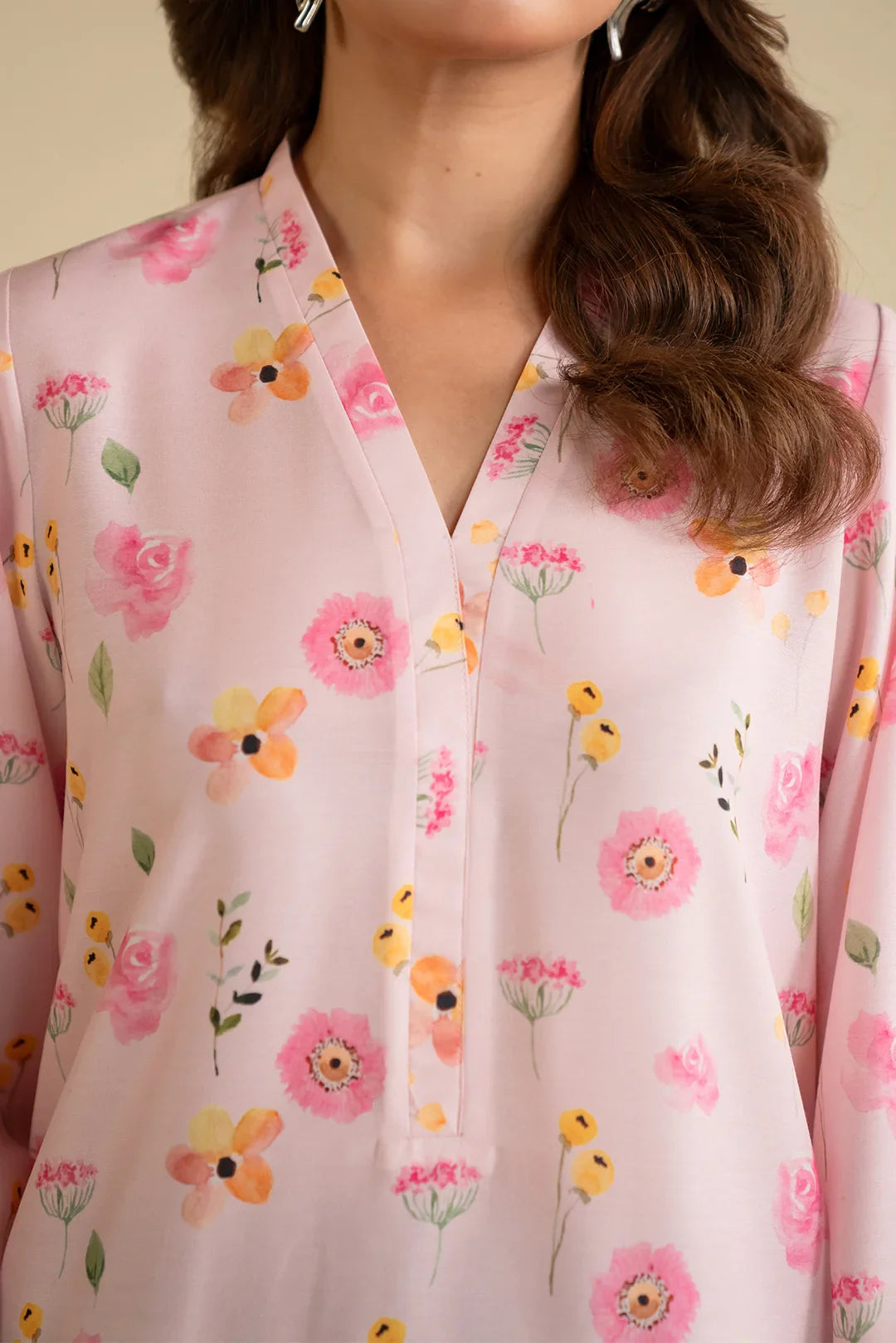 Pink Floral Lawn Kurti with Striped Trousers - Stylish Ready-to-Wear Dress