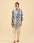 Printed viscose shirt for women – stylish blue and white casual wear top.
