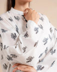 Purchase 1 piece white lawn shirt printed - monochrome Pakistani women kurta rooster print design