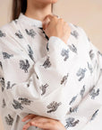 Purchase 1 piece white lawn shirt printed - monochrome Pakistani women kurta rooster print design