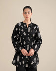 Purchase 2 piece black lawn suit embroidered - monochrome Pakistani women outfit ready to ship