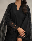 Purchase 3 piece black lawn suit embroidered - monochrome Pakistani women outfit premium quality