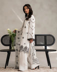 Purchase 3 piece white lawn suit embroidered - monochrome Pakistani women outfit free delivery