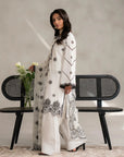 Purchase 3 piece white lawn suit embroidered - monochrome Pakistani women outfit free delivery