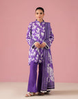Rawalpindi unstitched lawn suit stylish purple 2 piece printed lawn dress with breathable voile dupatta, trendy online lawn suits Pakistan