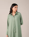 Sage green textured 1 piece shirt dress for women – casual wear Azadi Sale pick