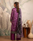 Sale 70% off unstitched printed lawn – a luxurious two-piece purple lawn suit with a gracefully designed black monark dupatta for an effortlessly chic look.