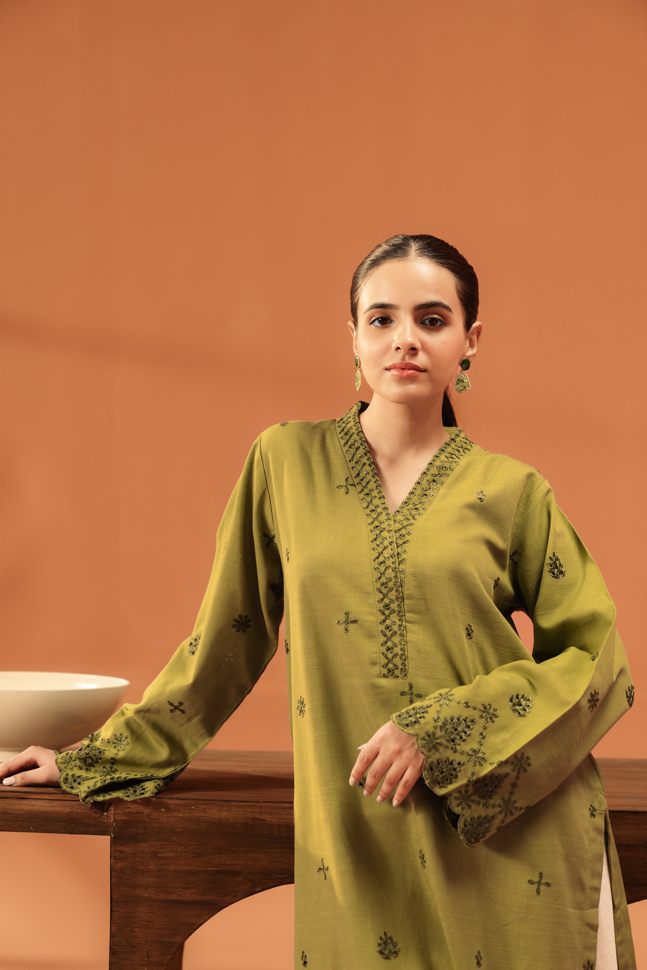 Shop 1-Piece Green Khaddar Shirt – Soft Fabric & Stylish Fit for Women