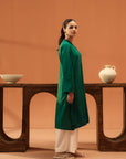 Shop 1 Piece Green Khaddar Shirt for College Girls – Stylish & Comfortable for Campus Wear