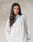 Shop 1 Piece Printed Cambric Shirt with Blue Vertical Stripes for Women