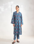 Shop 2-Piece Printed Khaddar Suit in Blue – Comfortable & Trendy for Women in Pakistan