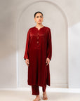 Shop 2-Piece Solid Maroon Viscose Suit for Women – Stylish & Comfortable for All Occasions