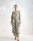 Shop 2-piece printed linen suit in green, perfect for stylish and comfortable wear.