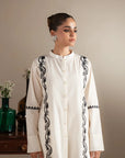 Shop 2 piece white lawn suit black embroidered - monochrome Pakistani formal wear for women