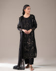Shop 3 Piece Embroidered Raw Silk Suit (Black) for Women in Lahore – Luxury Formal Wear for Weddings